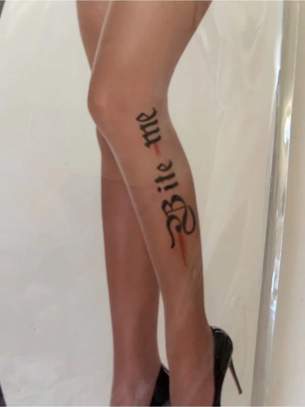 Spirit Sheer Tan 'Bite Me' Tights & Black Lace Hem Leggings Set